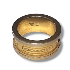 Coach Logo Brass Ring Size 7 Gold Tone Est 1941 Designer Statement Band
